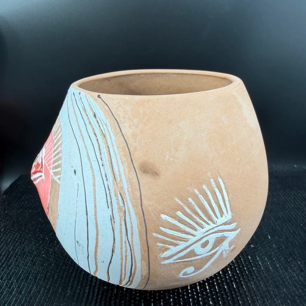 Niko Studio Pottery Terracotta Eye Planter Pink White Succulent Pot Handmade 4in